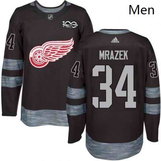 Mens Adidas Detroit Red Wings 34 Petr Mrazek Authentic Black 1917 2017 100th Anniversary NHL Jersey